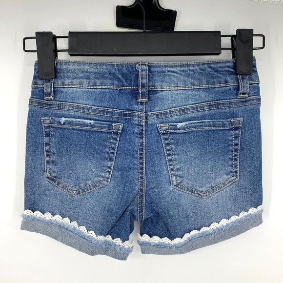 Hippie Girl Denim Shorts Shortie Snap Button Distressed Adjustable - Picture 5 of 6